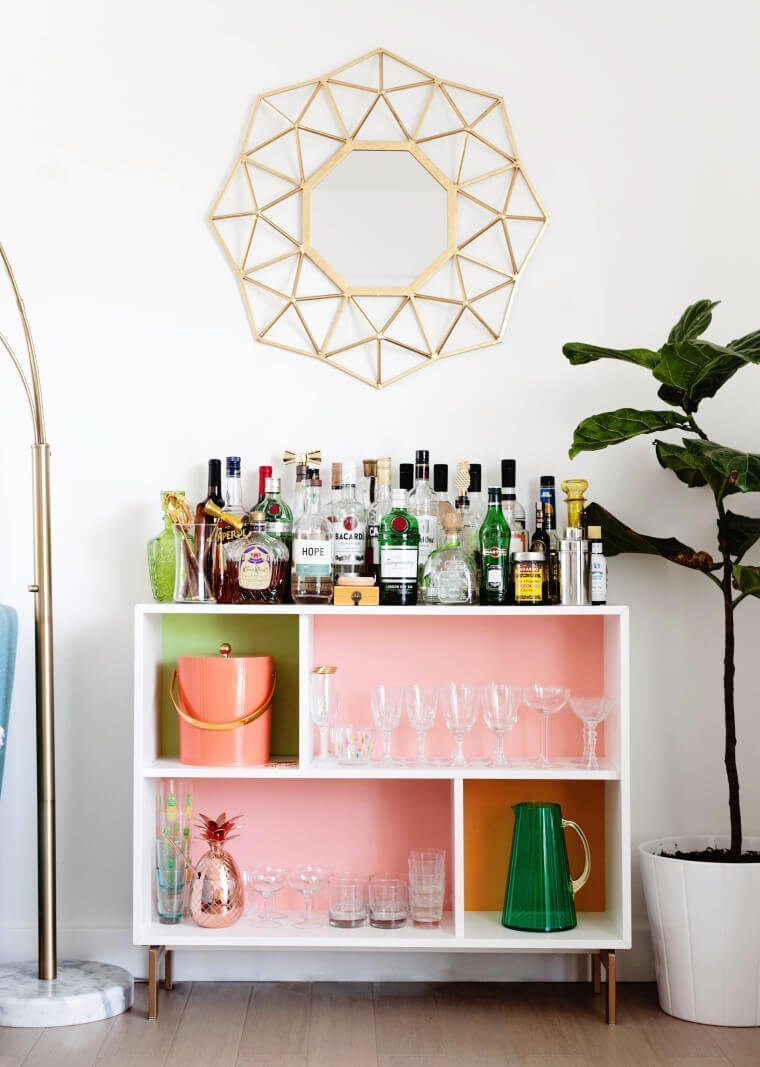 Colorful Modern Drink Station with Cubicle Shelves