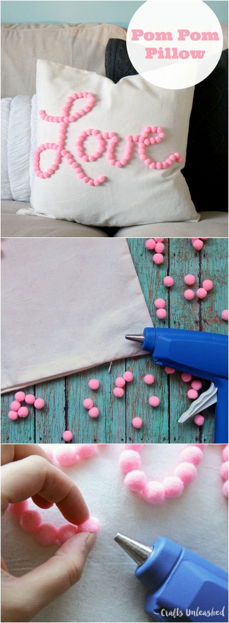 Easy DIY "Love" PomPom Pillow