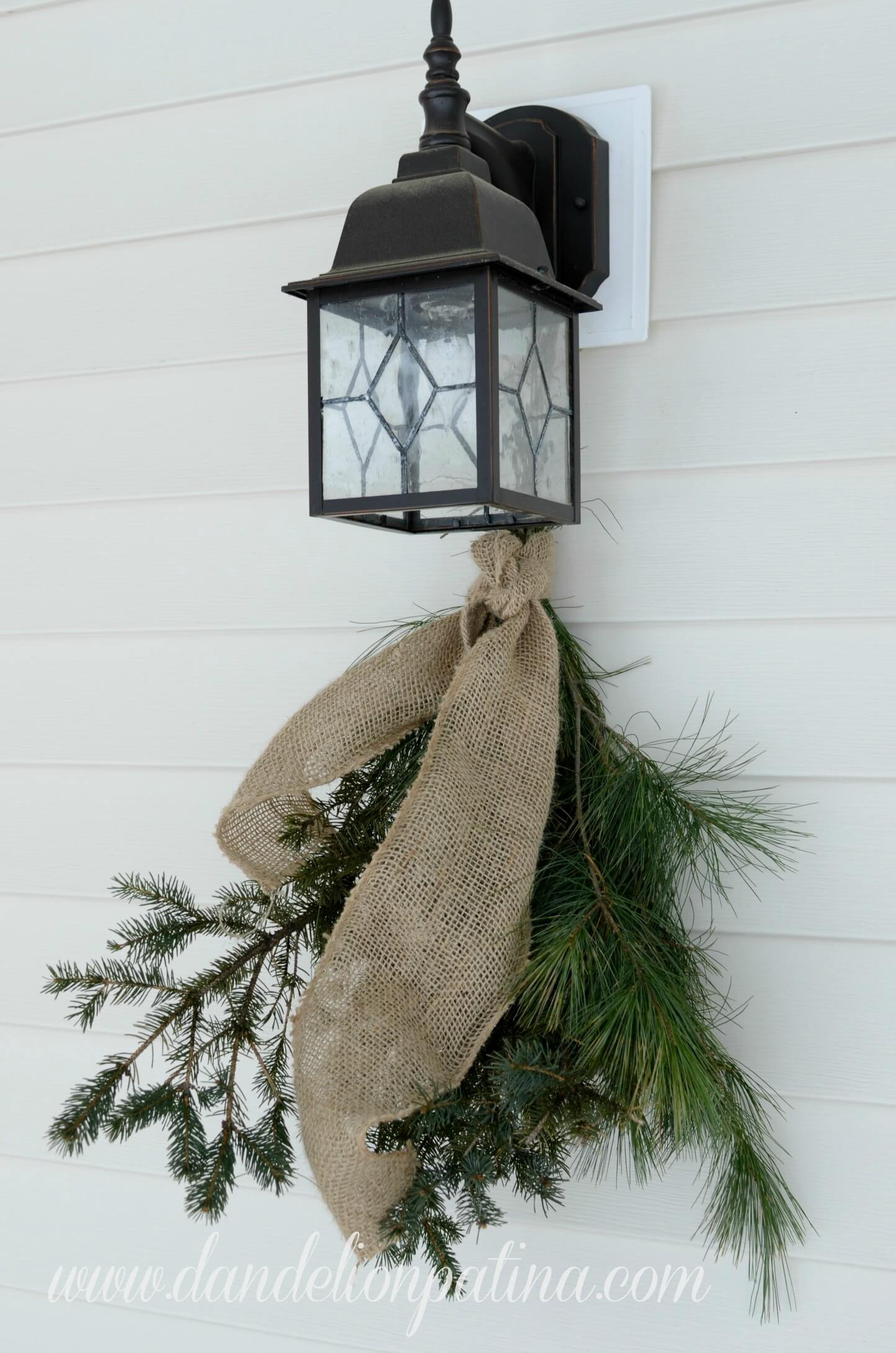 Burlap Pine Swags for Outdoor Lighting Fixture