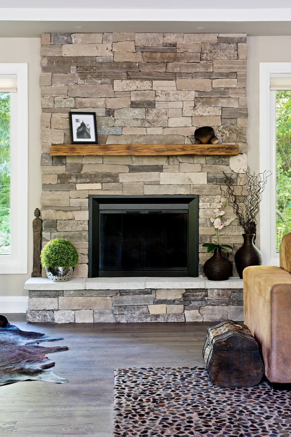 interior stone wall living room