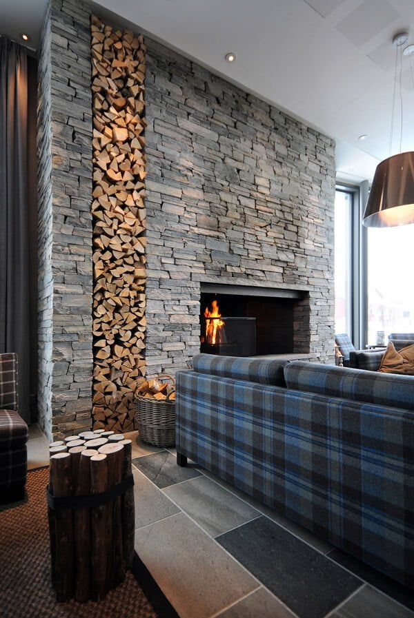 interior stone wall living room