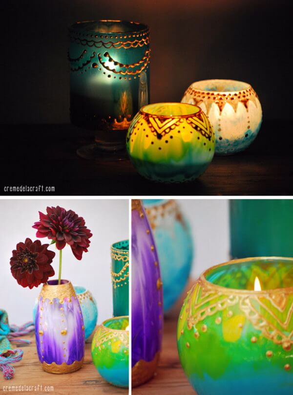 Persian Inspired Hand-Painted Votive Holders