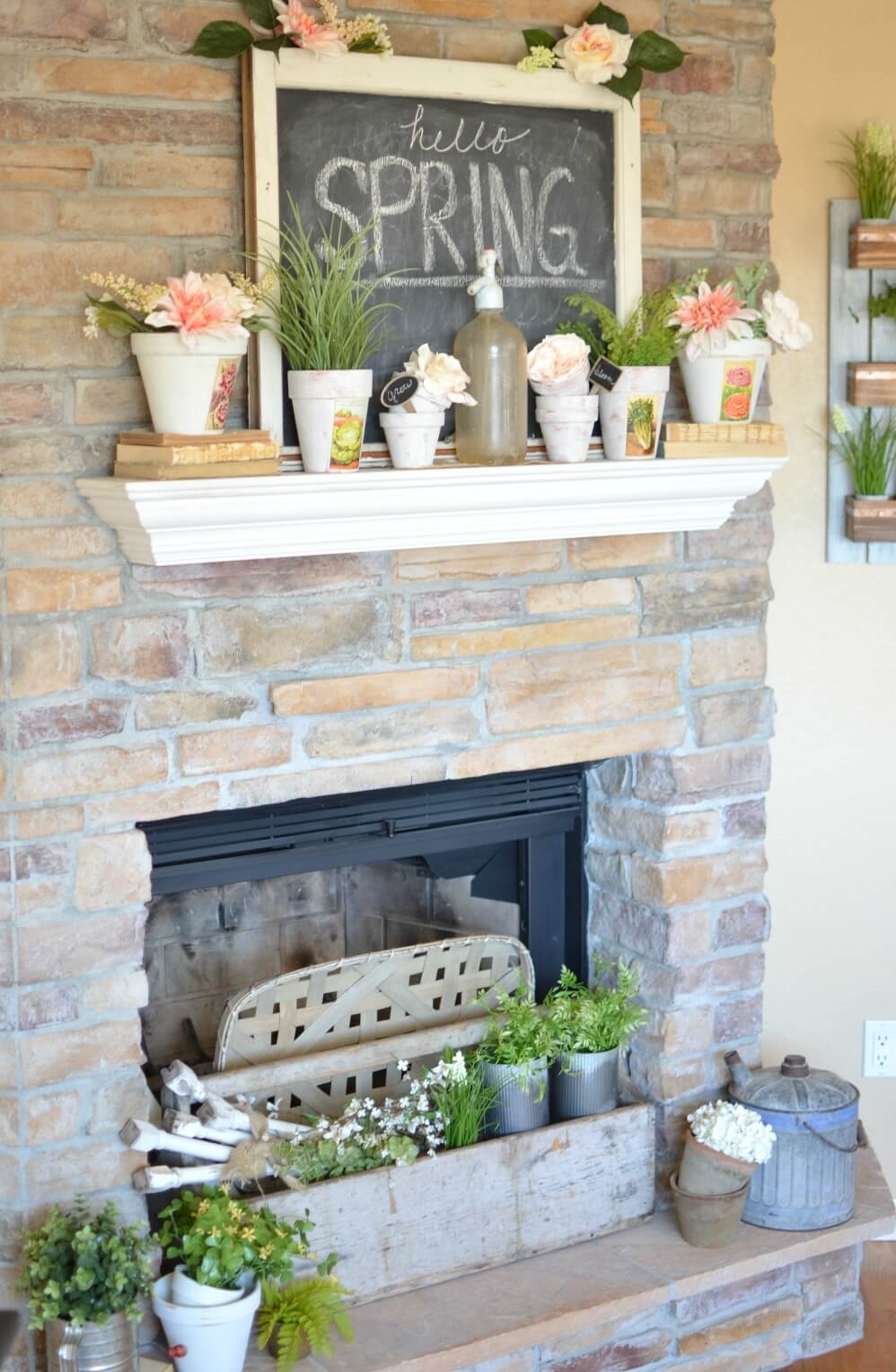 Hello Spring Flower Pots with Chalkboard Backdrop