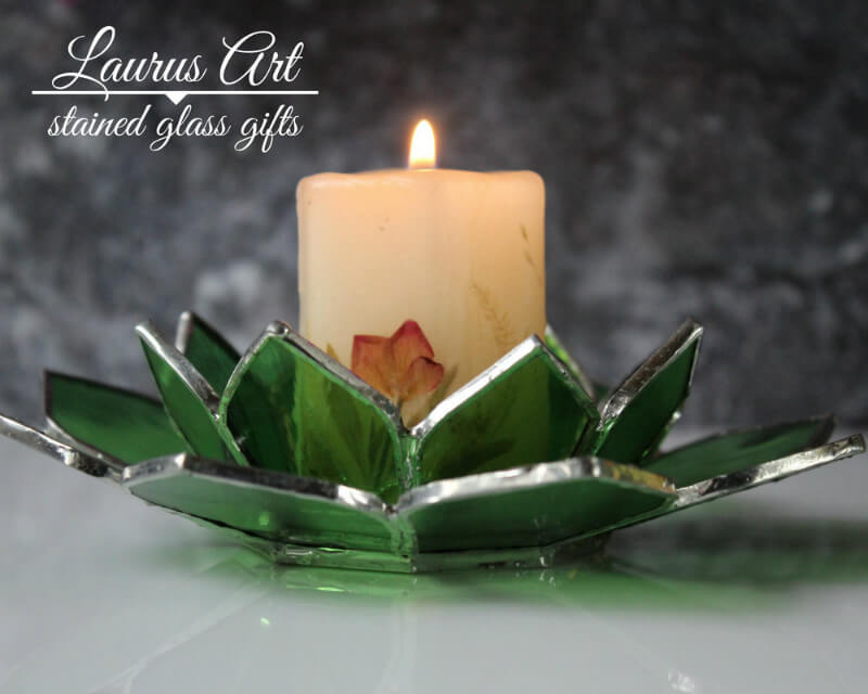 Green Stained Glass Flower Candle Stand