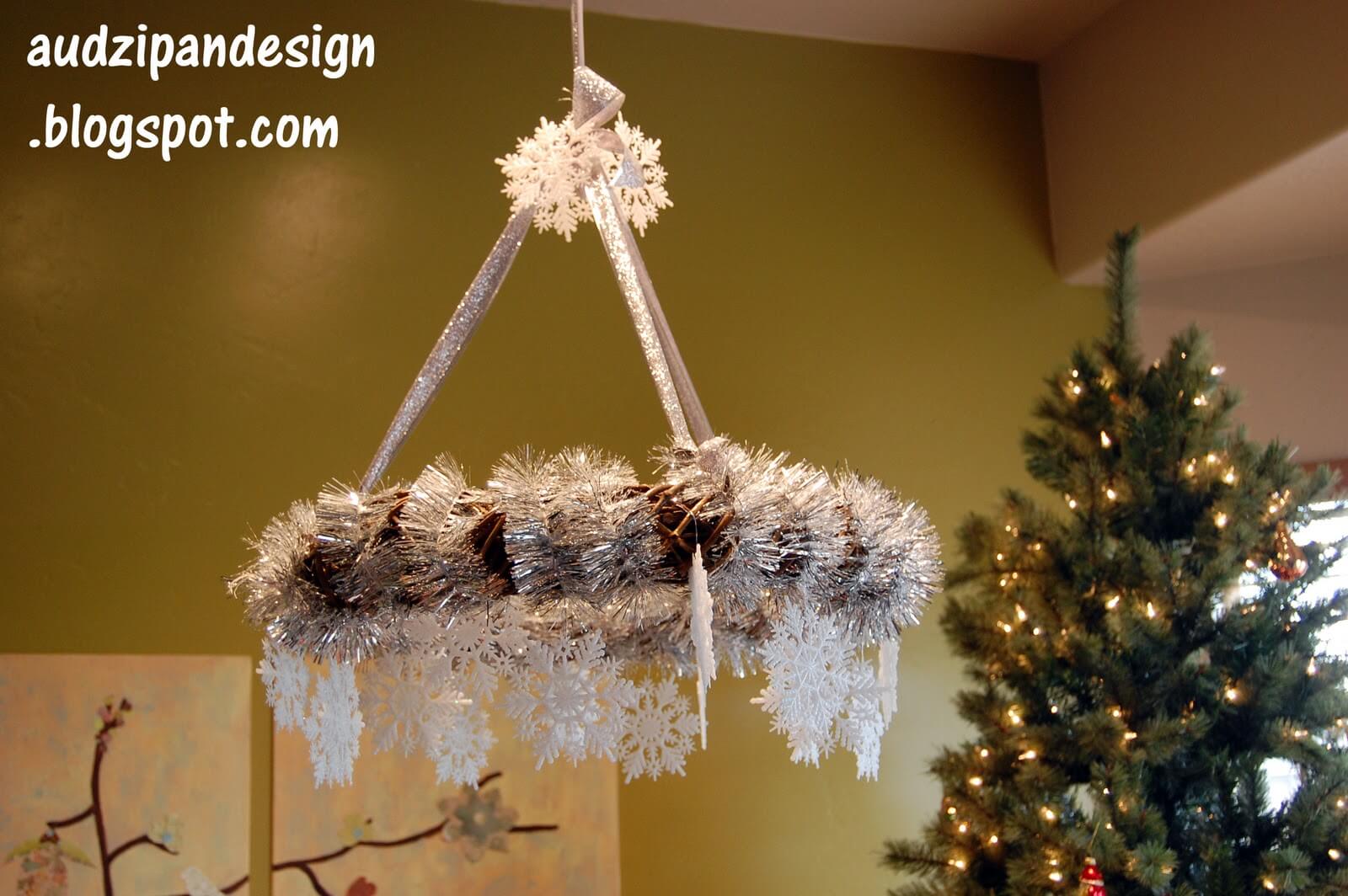 Celestial Snowflakes Hanging Grapevine Chandelier