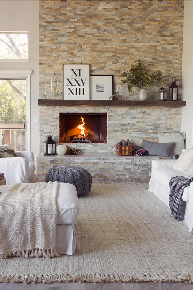 interior stone wall living room