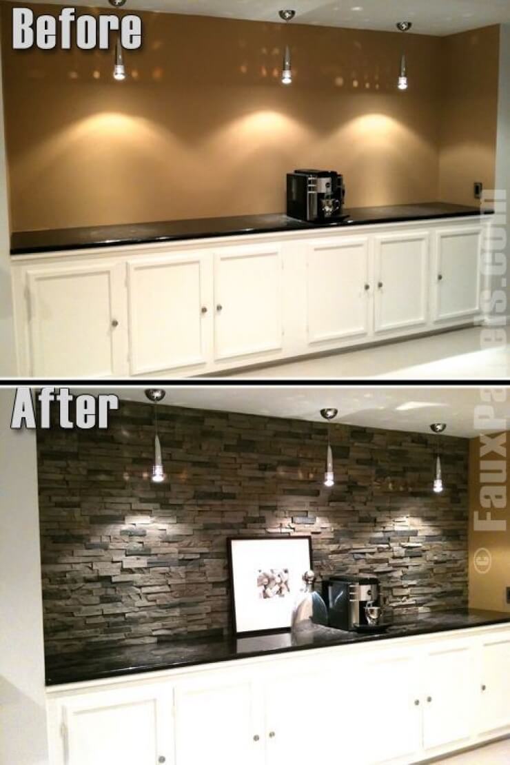 Stunning Mixed Stone Workspace Accent Wall