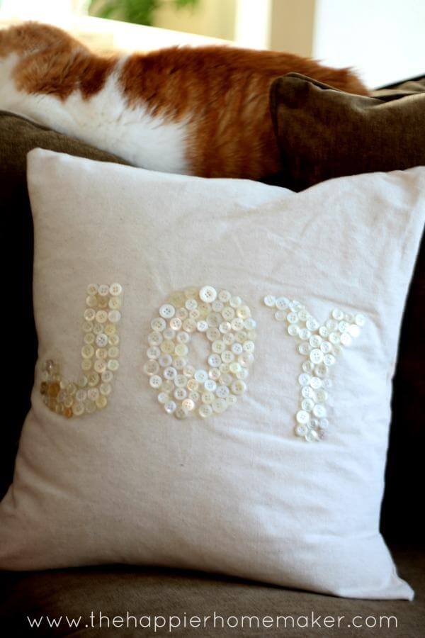 "Joy" DIY Button Throw Pillow