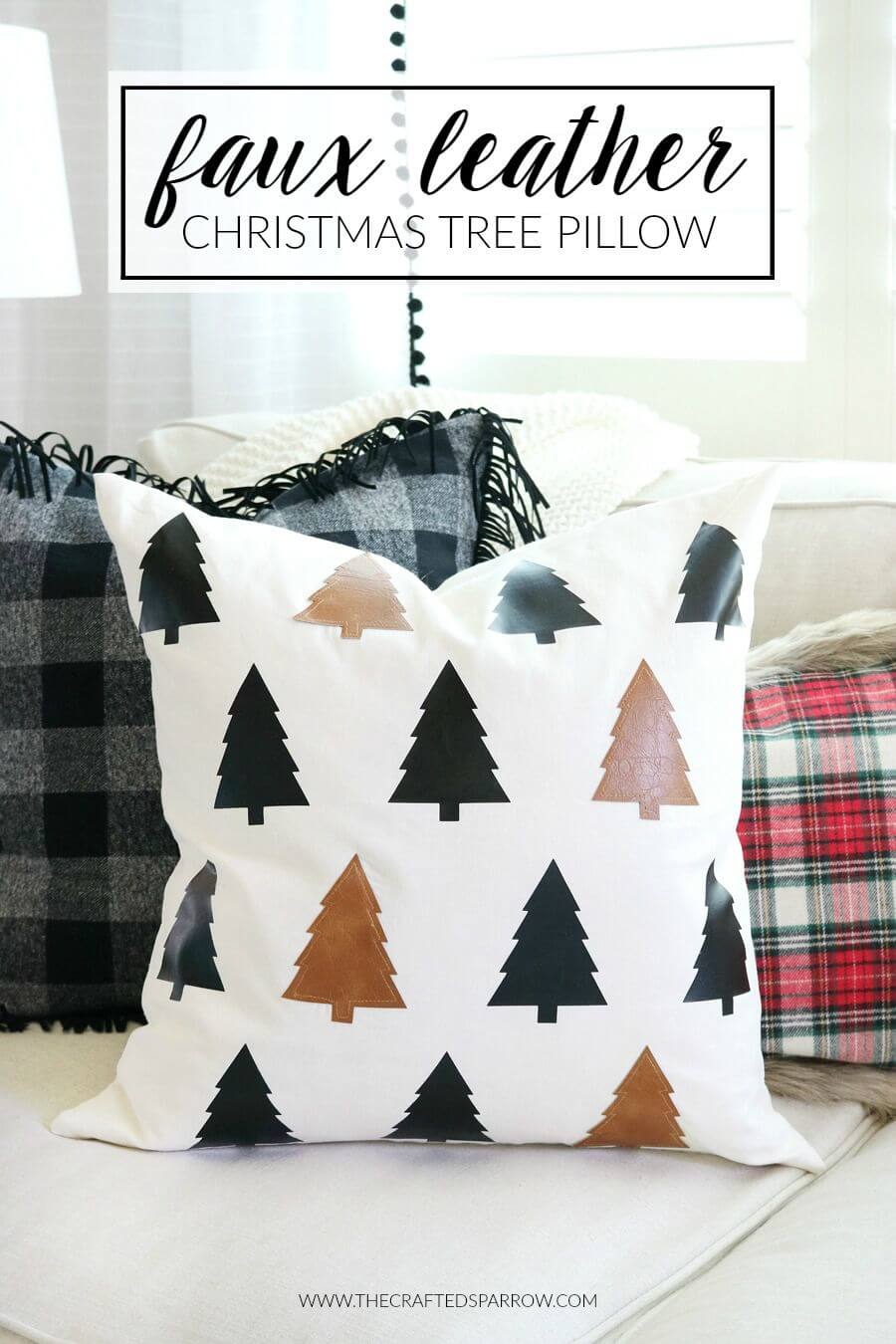 Faux Leather Christmas Tree Pattern Pillow