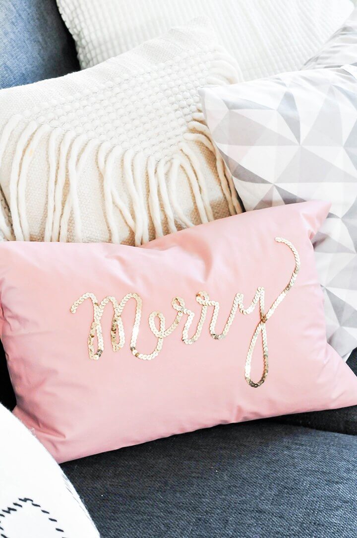 Sequined "Merry" Christmas Throw Pillow
