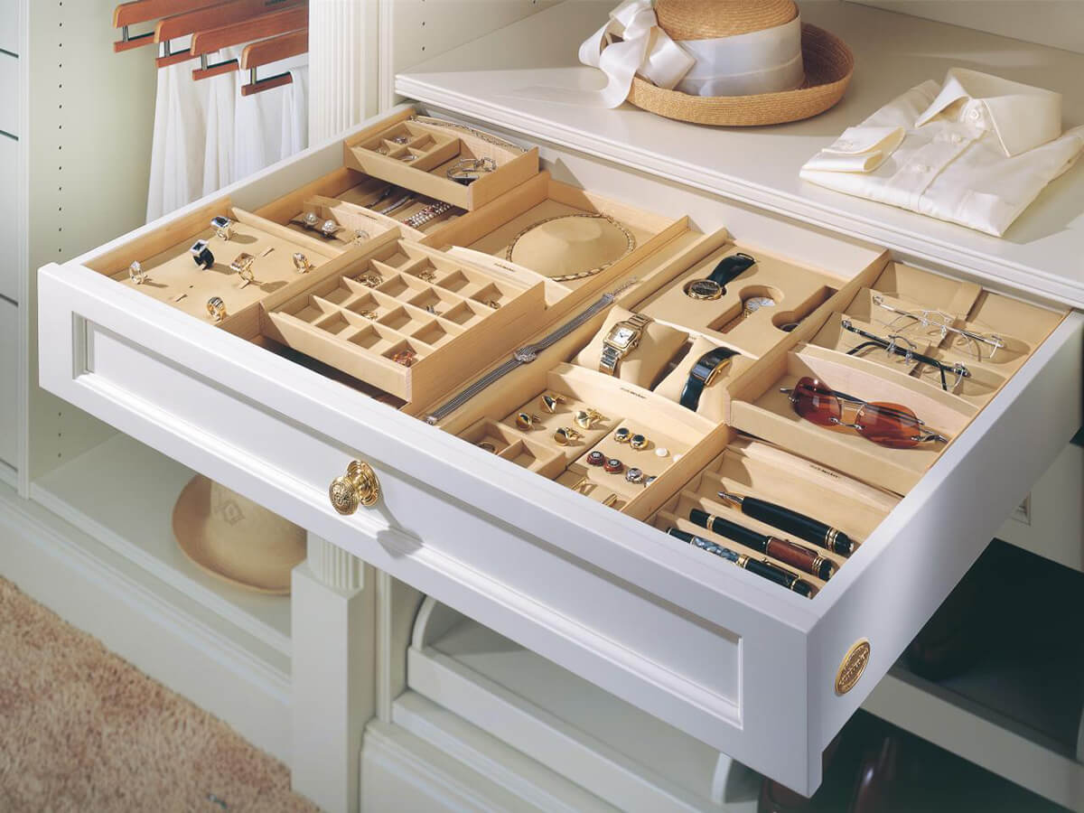 Multiple Wooden Drawer Organizers For Small Items