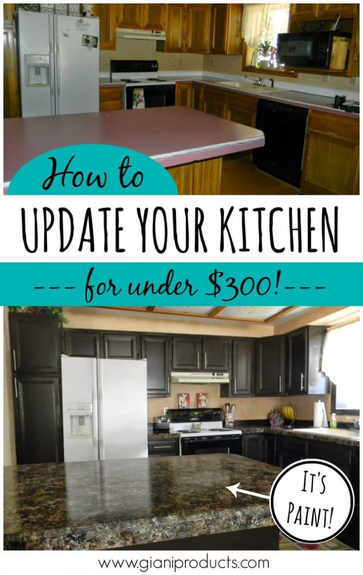 $300 Faux Marble Kitchen Makeover