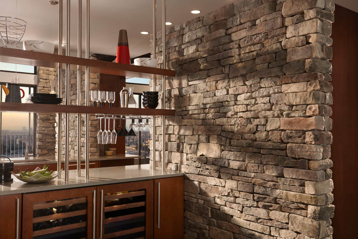 Interior Stone Wall Kitchen