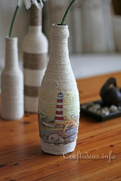 Nautical Twine-Wrapped Bottle Bud Vases