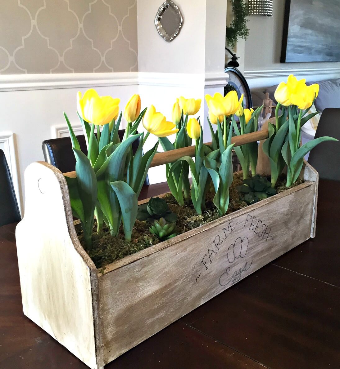 Rustic Egg Box with Yellow Tulips