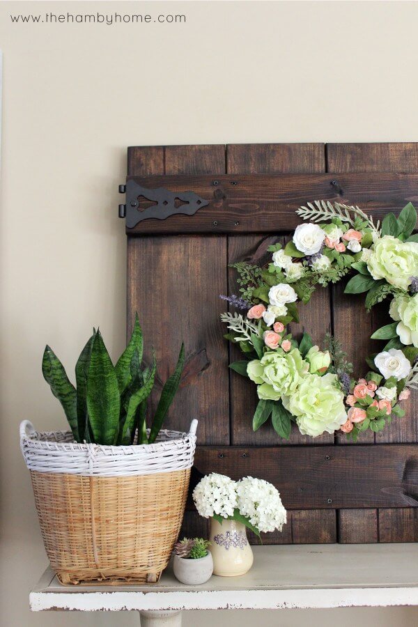 Floral Wreath with Greenery and Basket Planter