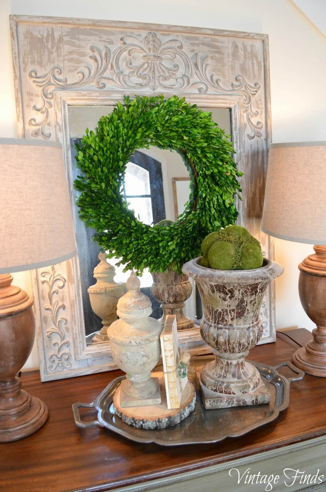 Green Moss Spiral Wreath with Mirror