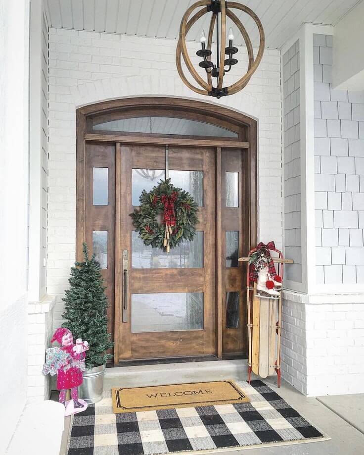 Wooden Front Door With Christmas Trees Homebnc