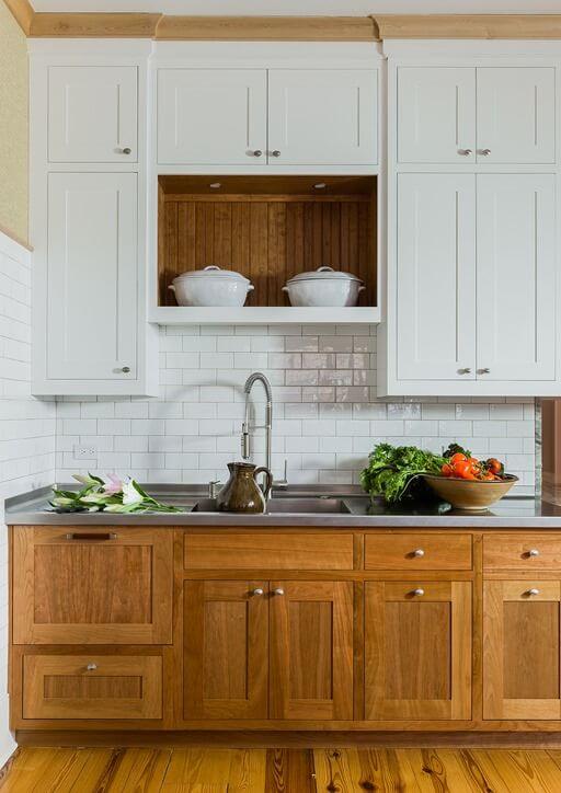 Contrast Cabinets with Raw Wood and White