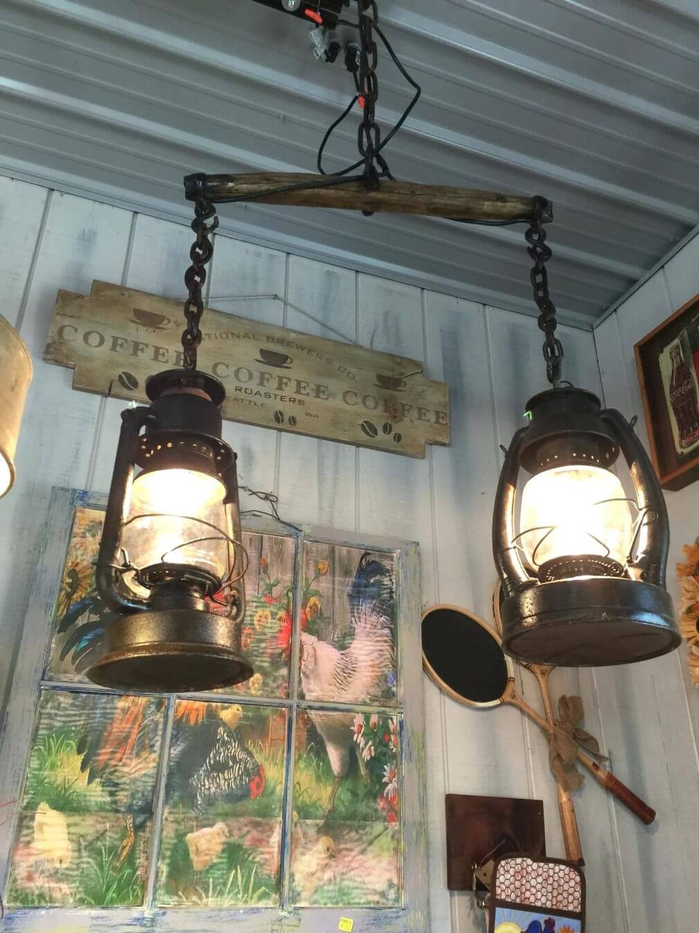 Suspended Track Lighting With Old Fashioned Lamps