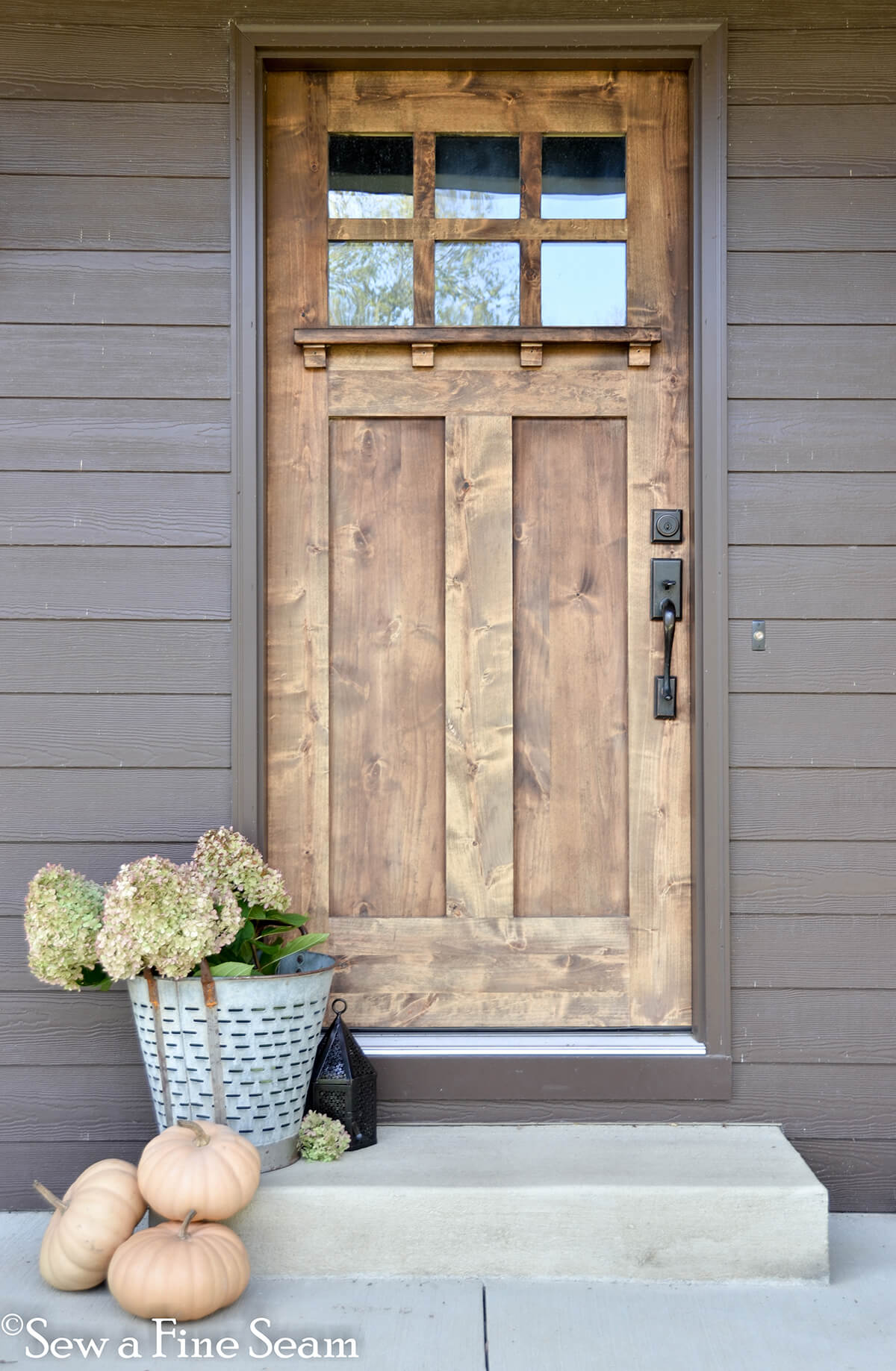 Wood Front Door with Hydrangea Bloom Decor