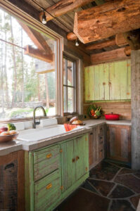 Woodland Distressed Green And Raw Wood Cabinets Homebnc