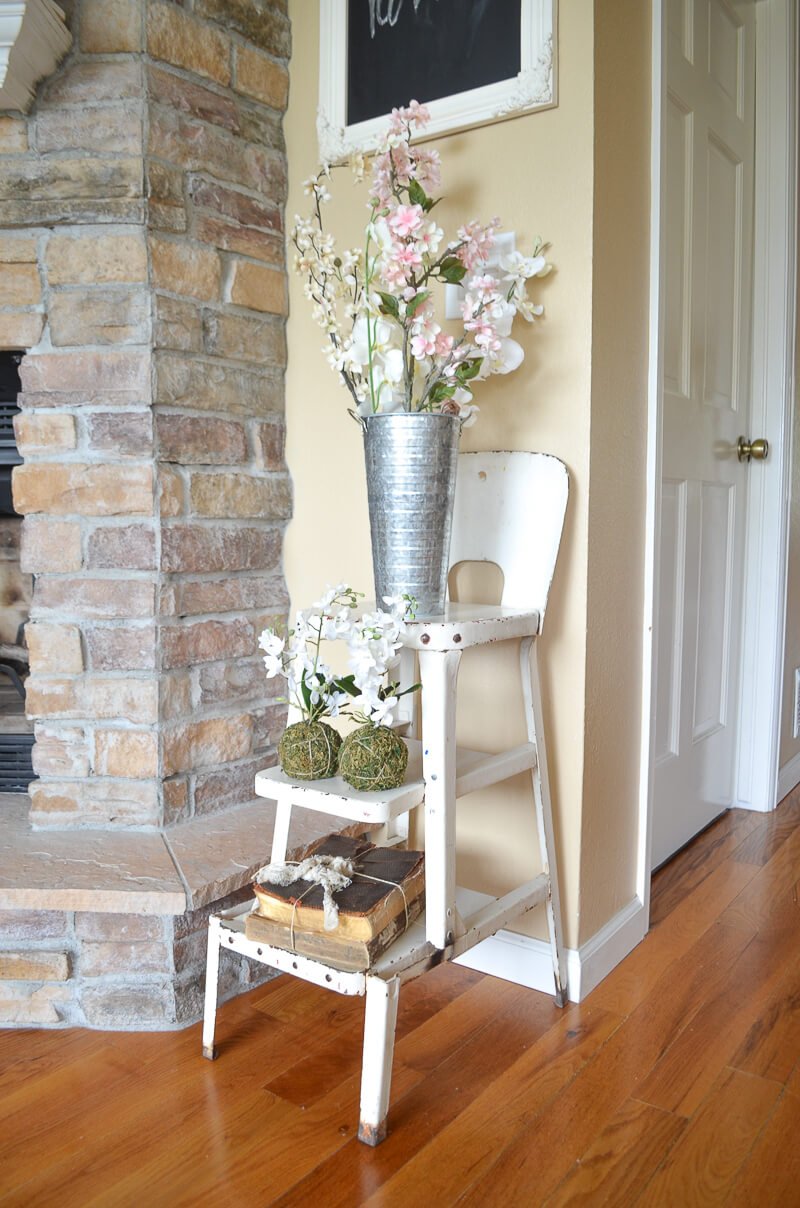 Farmhouse Chair with Metal Vase and Flowers