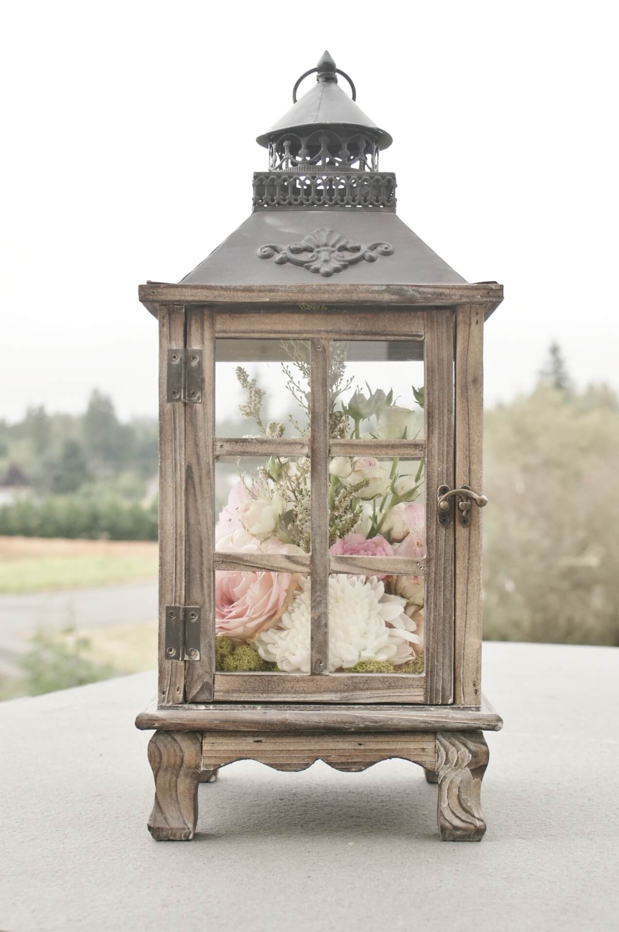 Rustic Lantern with Flower Arrangement