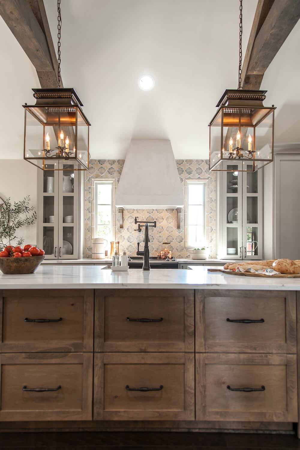 Raw Wood Kitchen Cabinets with Black Hardware