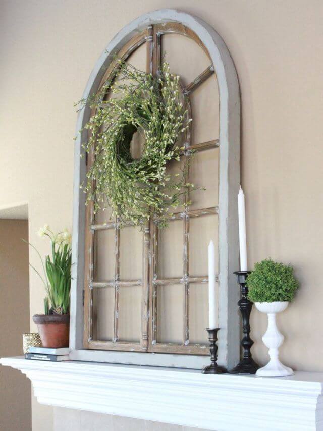 Baby’s Breath Spiral Wreath on Rustic Window