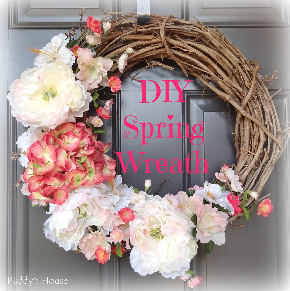 Blooming Peonies on a Grapevine Wreath