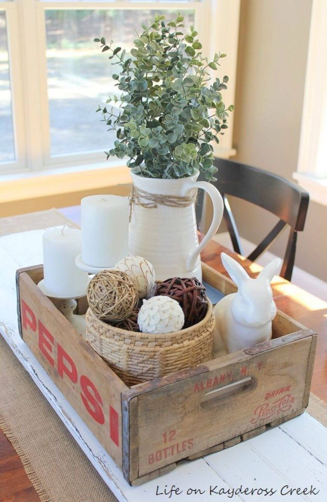 Antique Soda Crate with Vase and Decorations