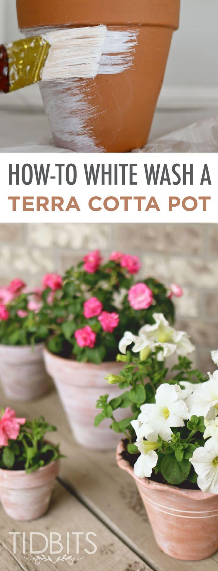 DIY Flower Pots with Whitewashed Finish