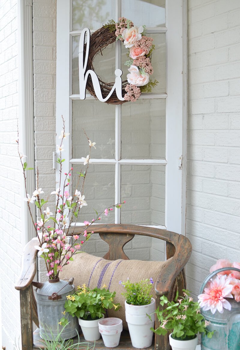 Twig and Flower Wreath, Water Can Vase