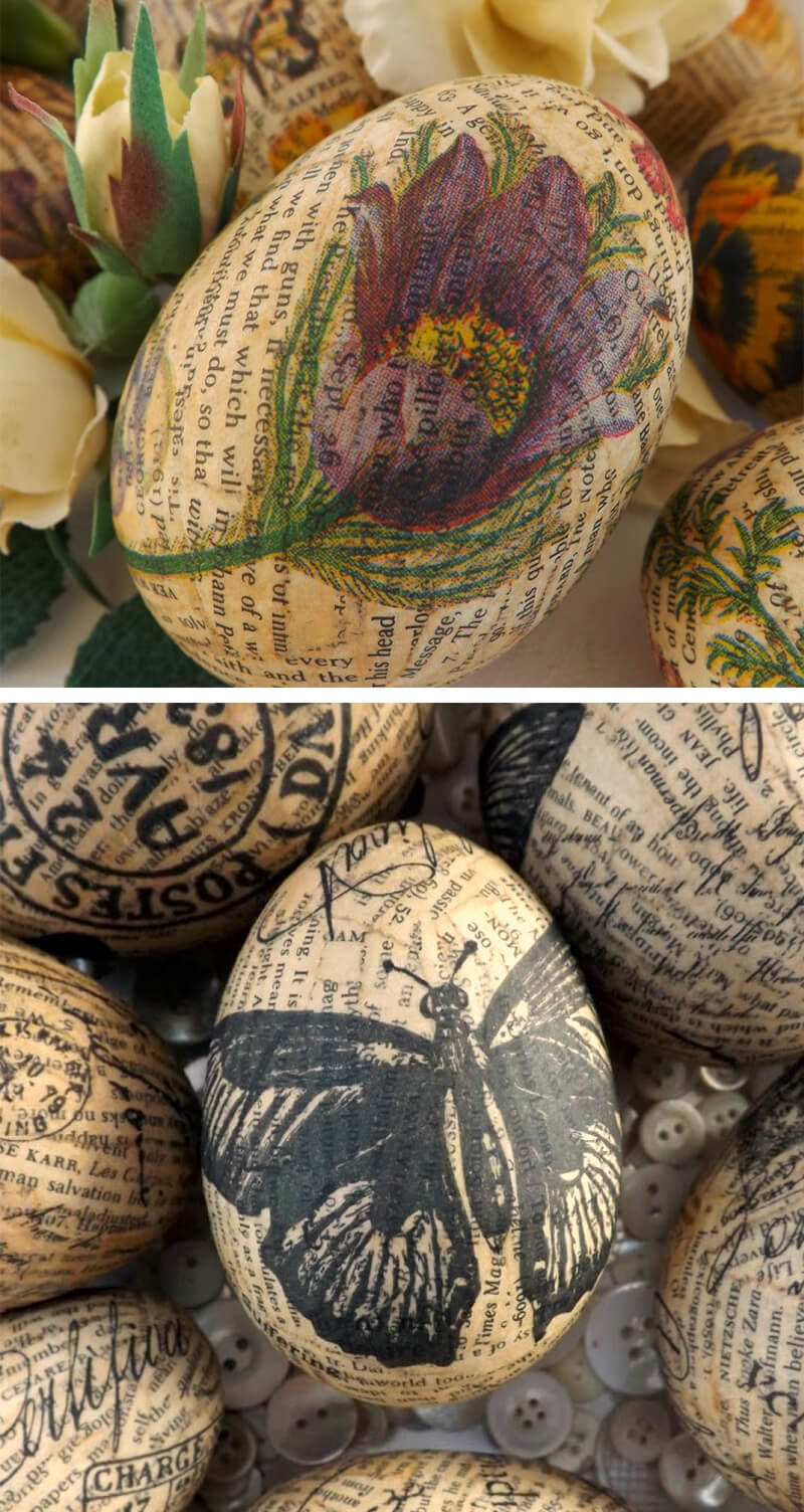 Stamped Newsprint Papier-mâché Easter Eggs