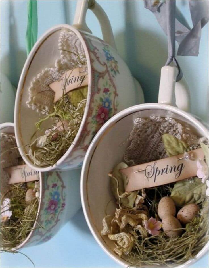 Hanging Teacup Curio Easter Nests