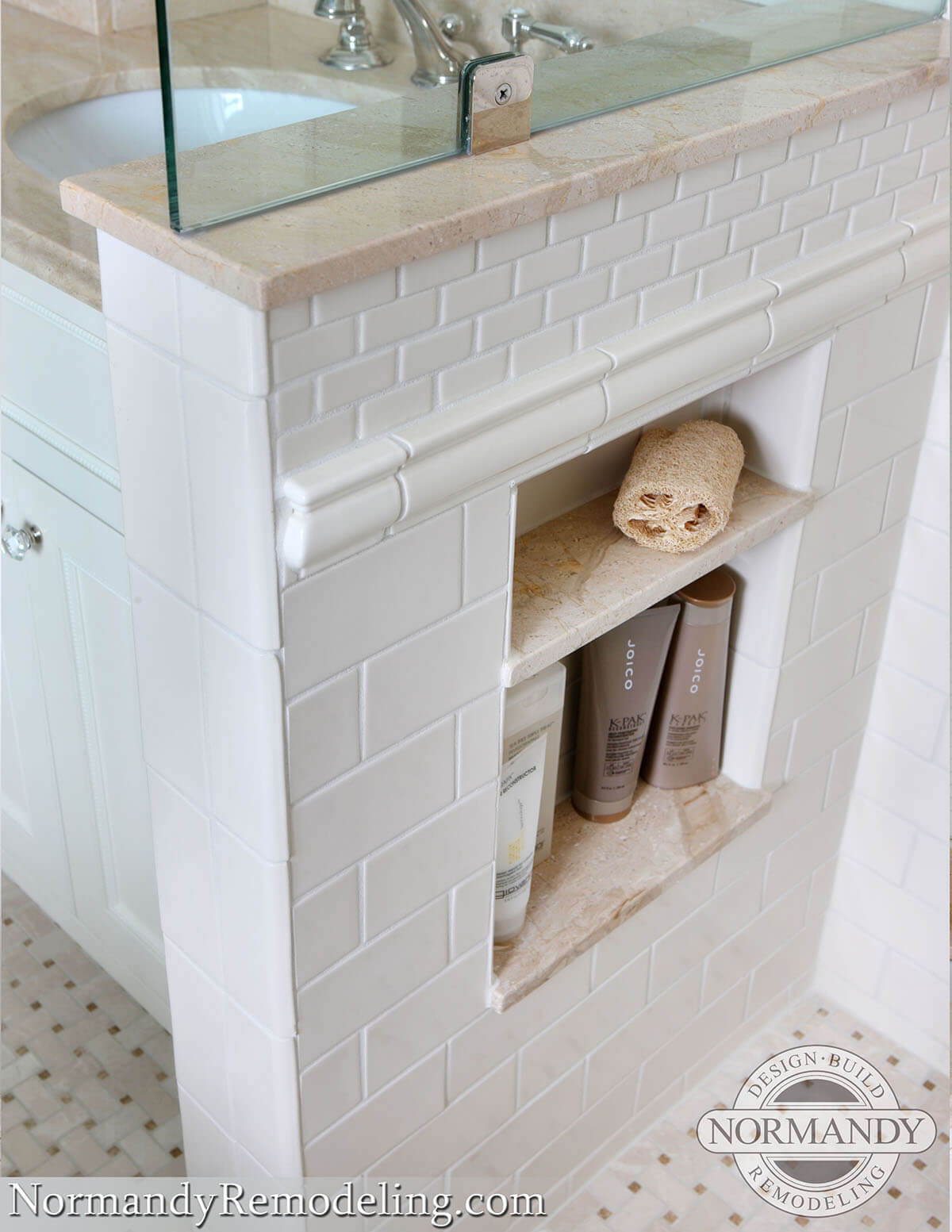 Tiny Recessed Marble Shelves