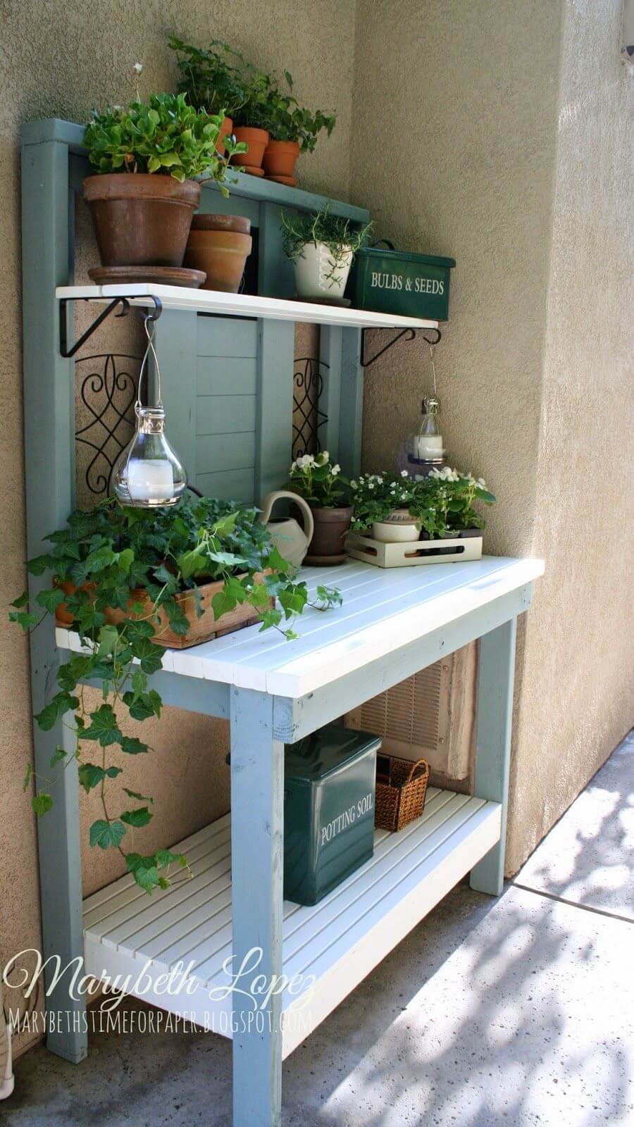 Pretty as a Picture Blue Potting Bench