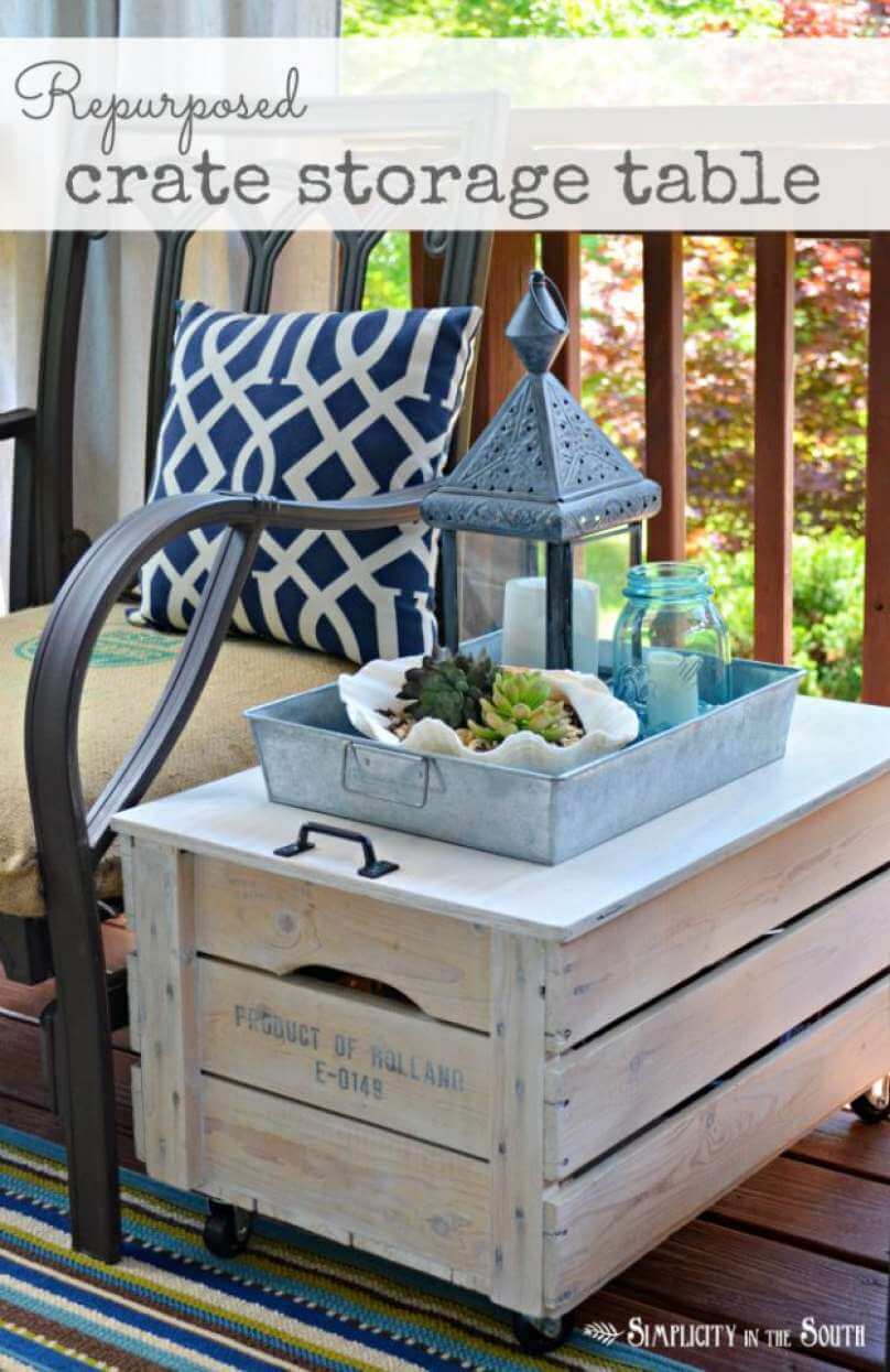 Rolling Upcycled Wood Crate Accent Table