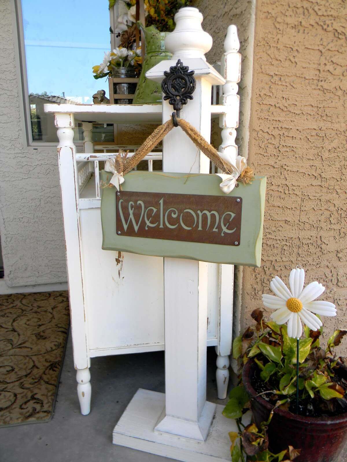 Distressed White Welcome Post