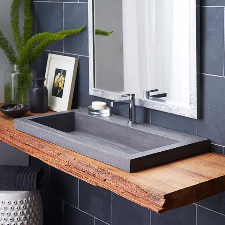 Wide Flat Sink with Rustic Wood Counter