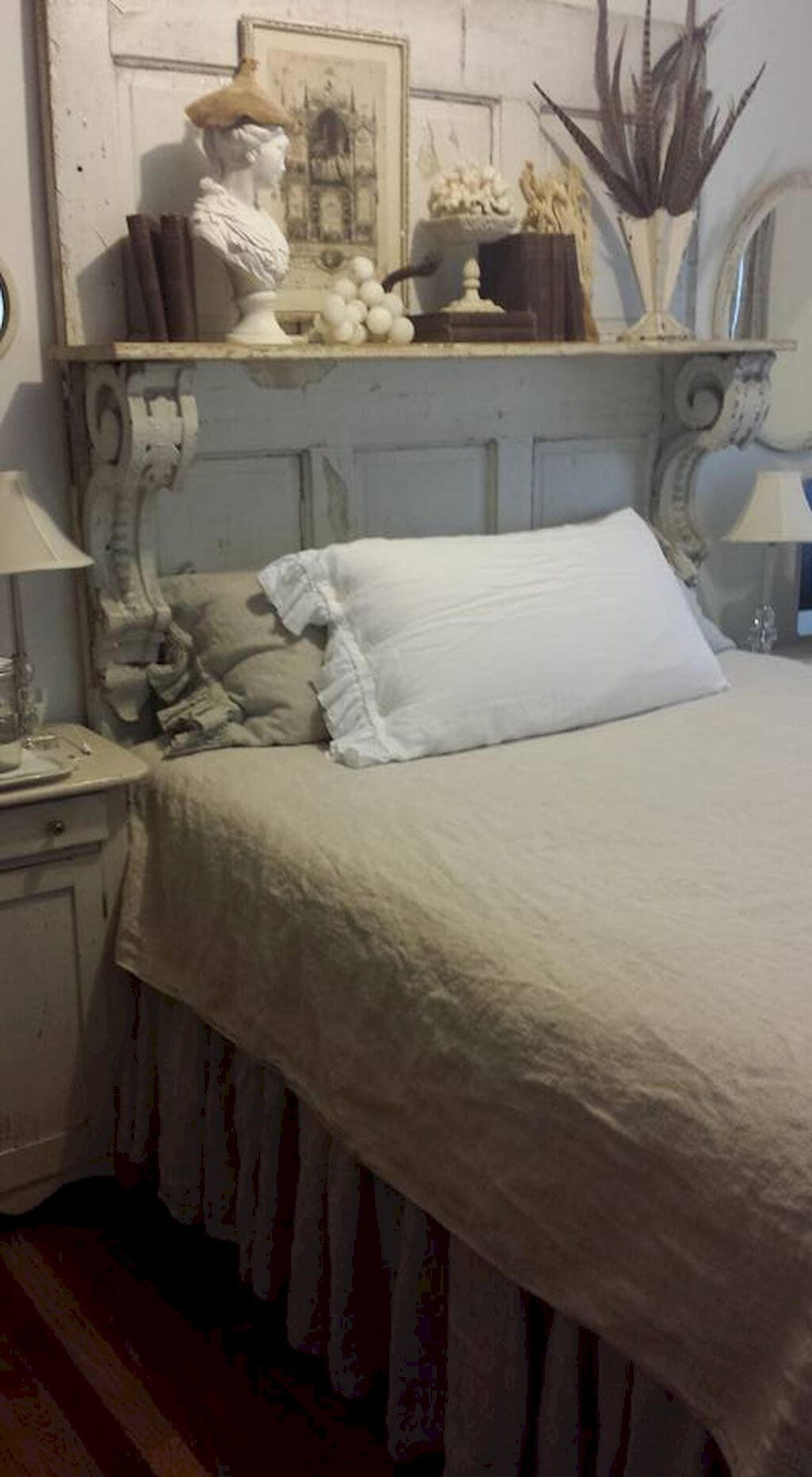 Architectural Salvage Headboard Idea with Shelving
