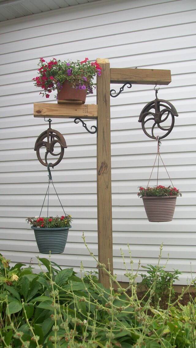 Old Wheels used as Plant Hangers