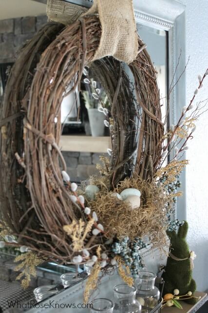 Organic Easter Wreath with Burlap Accent