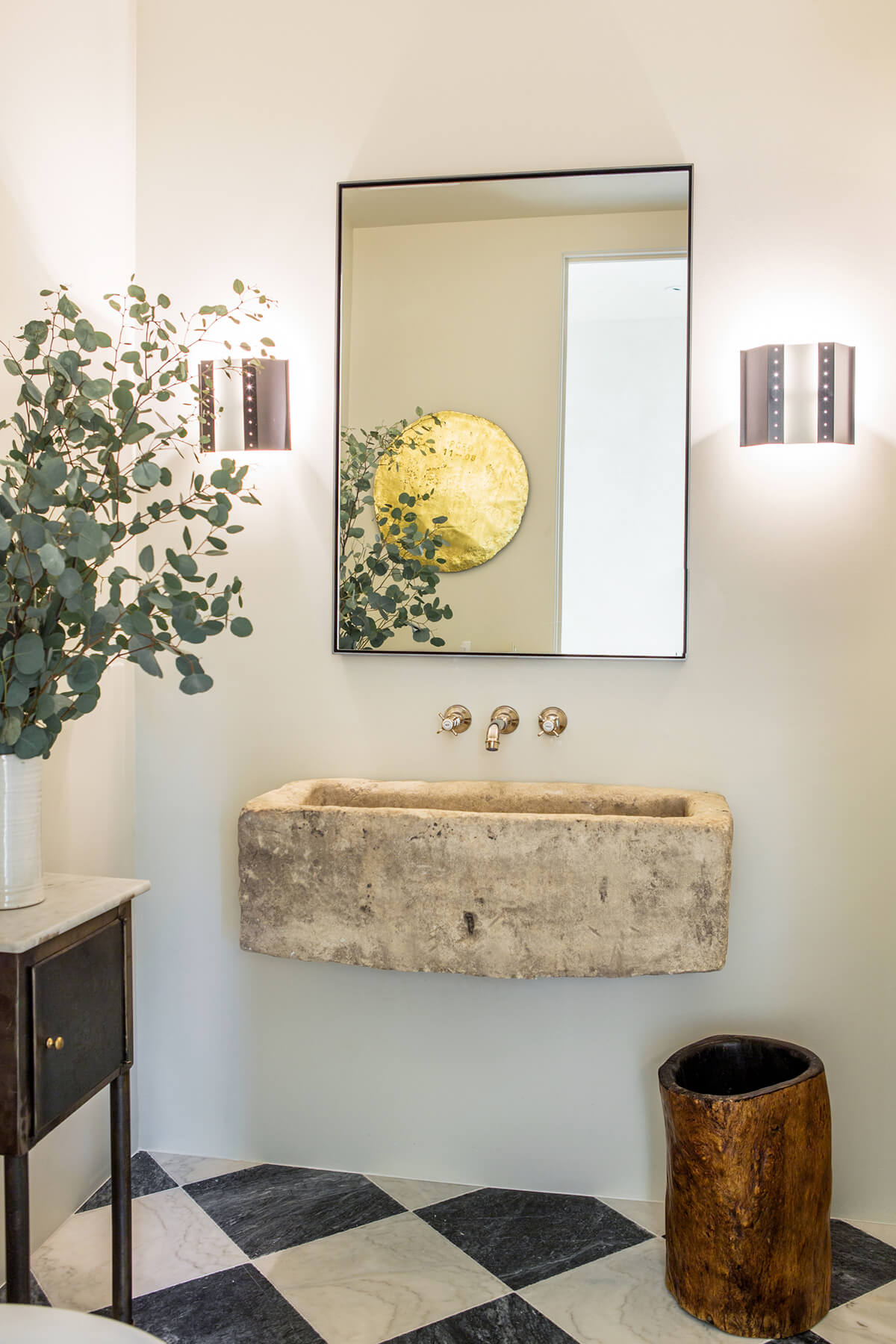 Standalone Sink with Modern Mirror and Lighting