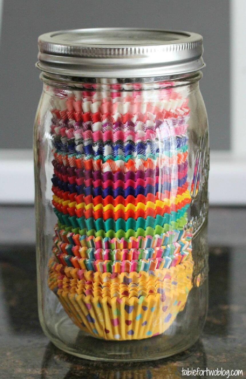 Colorful Cupcake Papers in a Jar