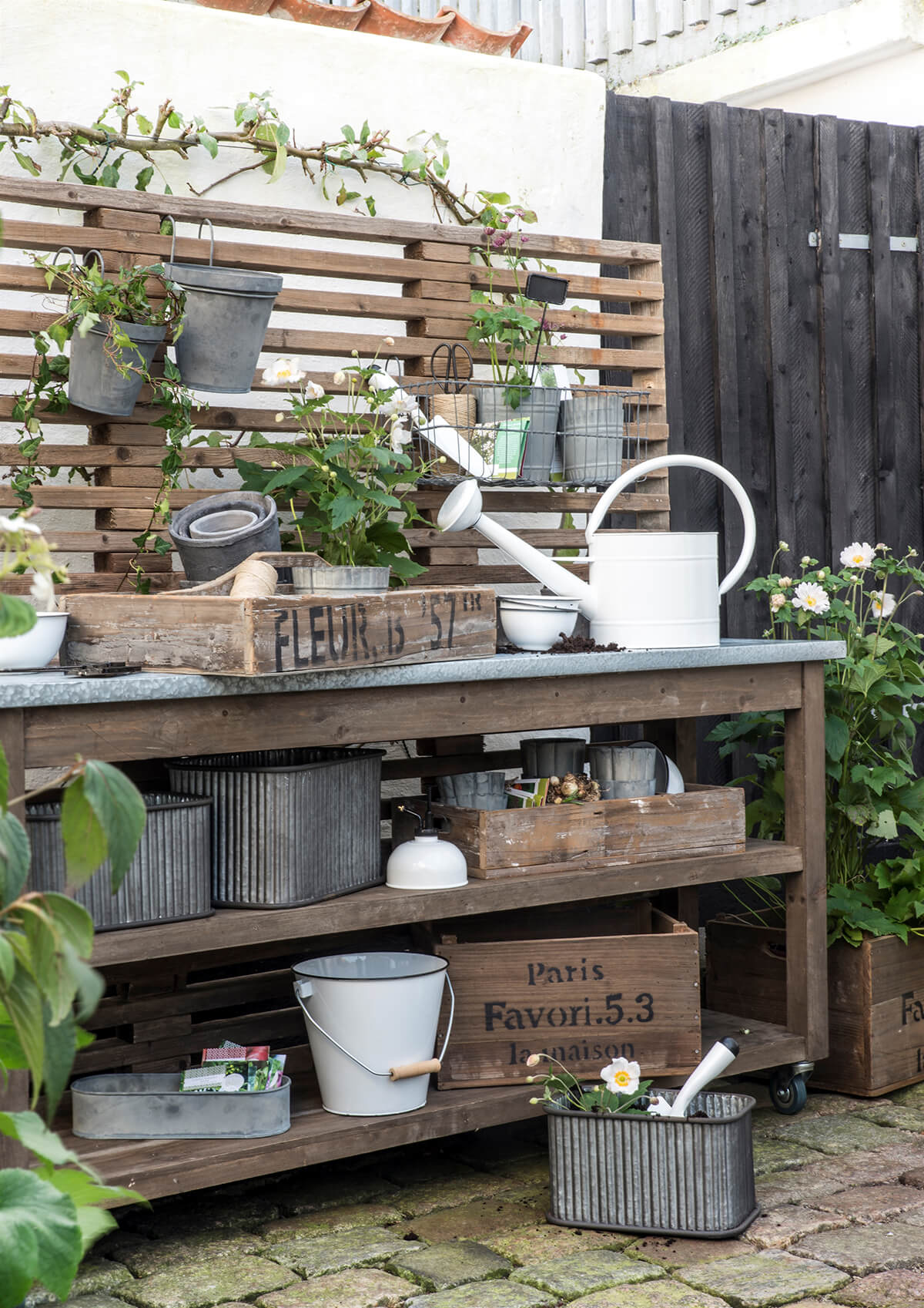 rustic outdoor potting bench