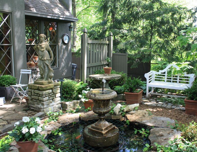Serene Fountain Corner with a Bench