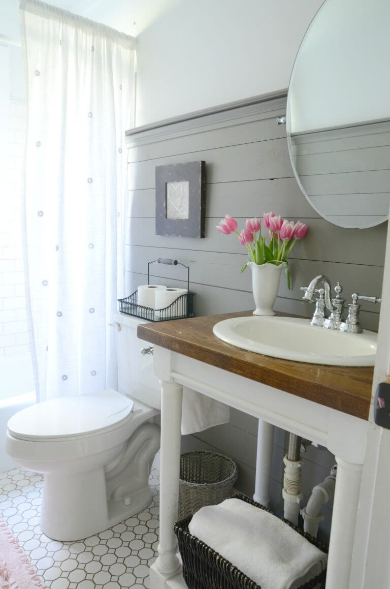 Bright White Sink with Statement Wood Countertop