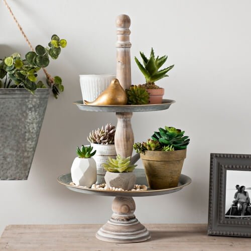 Metal Trays on Decorative Wooden Stand